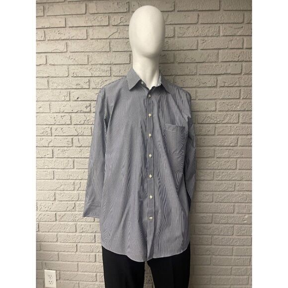 Stafford Easy Care Striped Button Down Long Sleeve Shirt Size 17 (32-33) - Picture 1 of 7